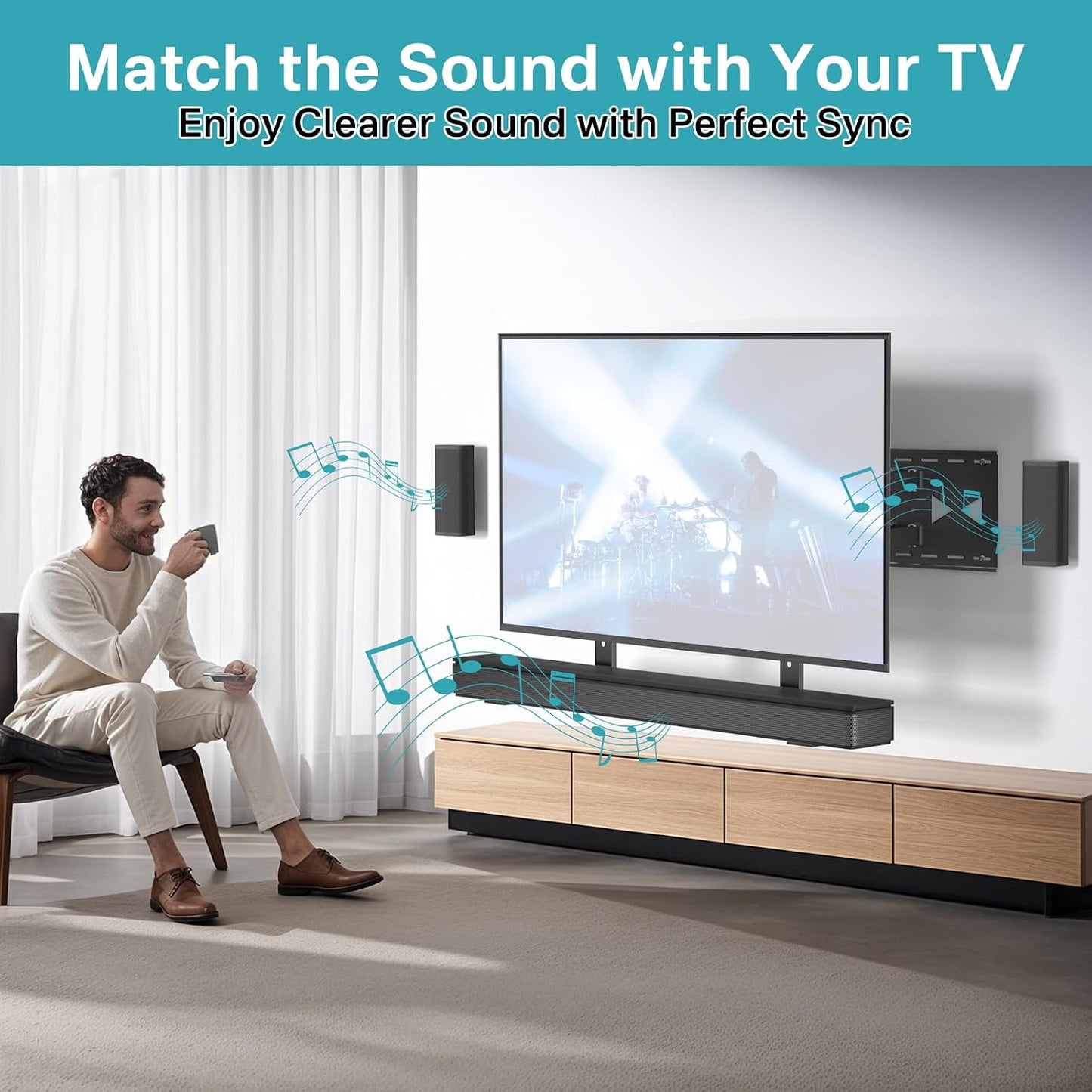 tiebutie Sound Bar Mounts Under TV for Bose Soundbar Mount with Speaker Mounts and Remote Holder - Adjustable Height