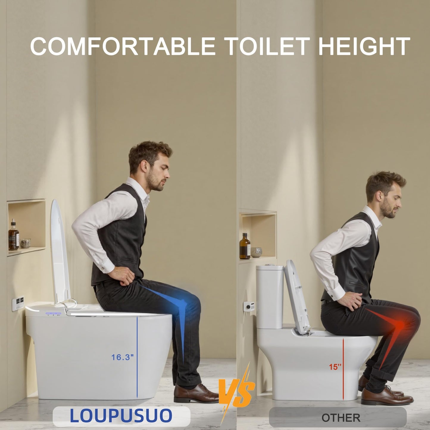 Luxury Smart Toilet with Foam Shield Auto-Open/Close Lid,One Piece Bidet Toilet Heated Seat for Bathrooms, Multiple Cleaning Modes,Aromatic Spray,Air Purification,Smart Foot Sensor