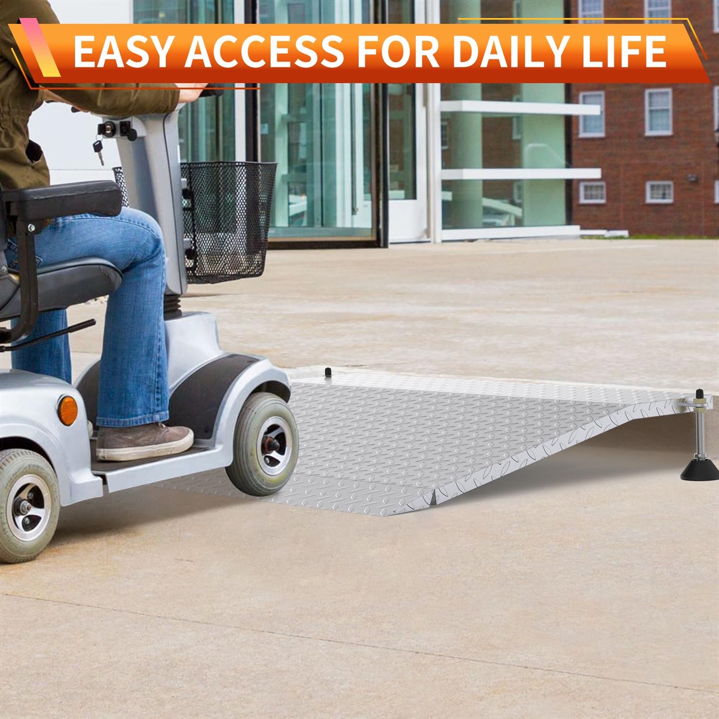 YEEZOO Door Threshold ramp with Adjustable Height for 3.0“ to 6.0" Height Rise, Doorway ramp Threshold for wheelchairs/carts/Walker/Scooter (25.6L*39.4" W, Alloy Iron, 38LBs)