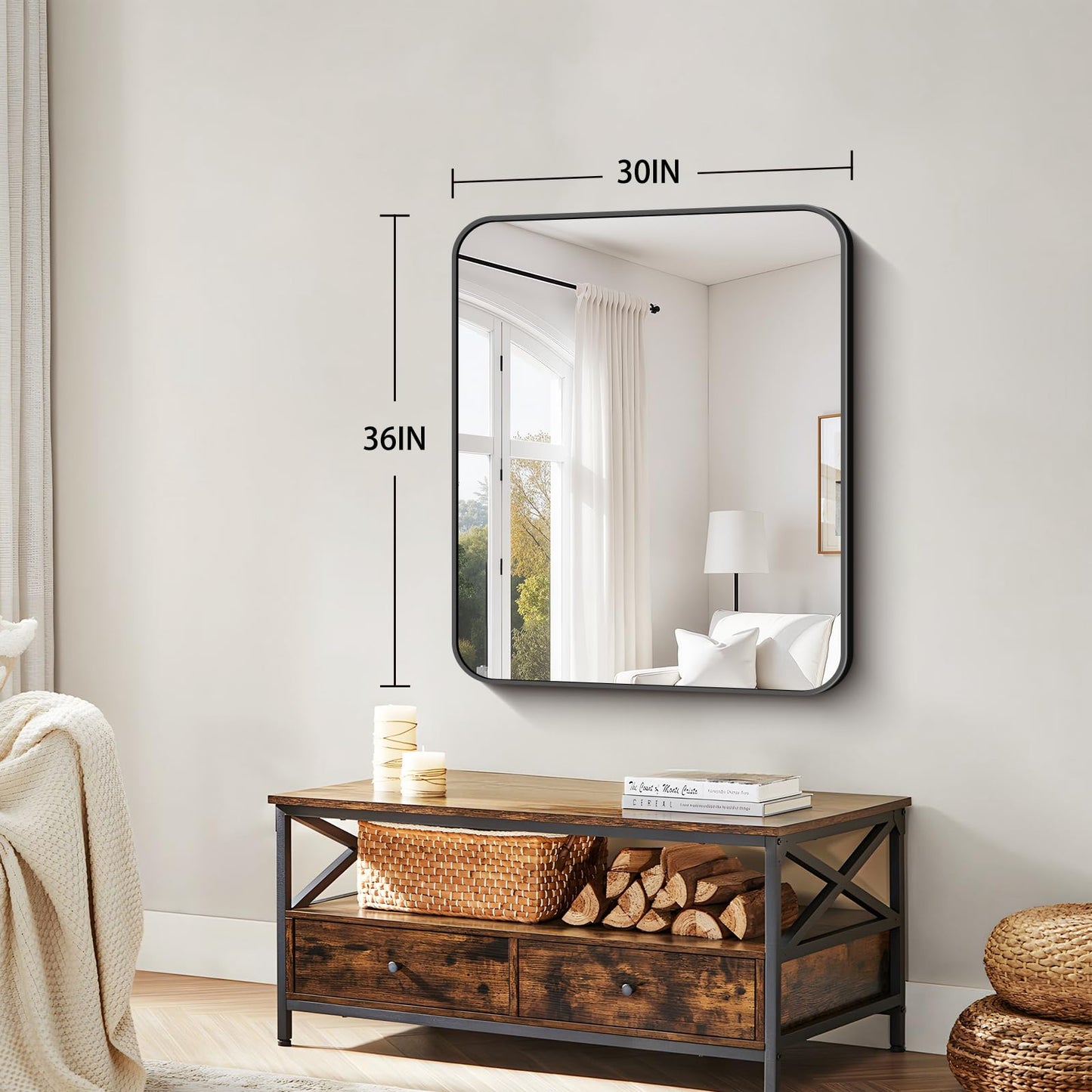 Koonmi Black Framed Bathroom Mirror - 30x36 Inch Shatterproof Tempered Glass Vanity Mirror for Bathroom Sink, Wall Mounted with Matte Aluminum Alloy Frame, No Distortion, Modern Decor