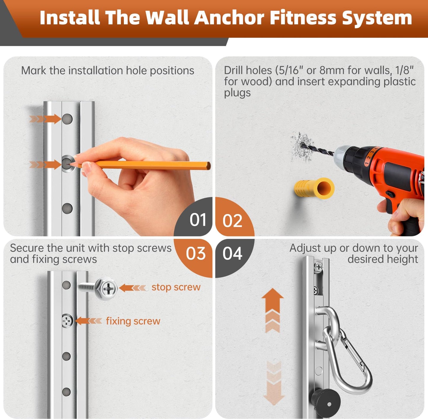 Adjustable Resistance Band Wall Mount System(2PCS,Resistance Band Wall Anchor for Home Gym, Ideal for Strength Training, Physical Therapy & Rehab Training