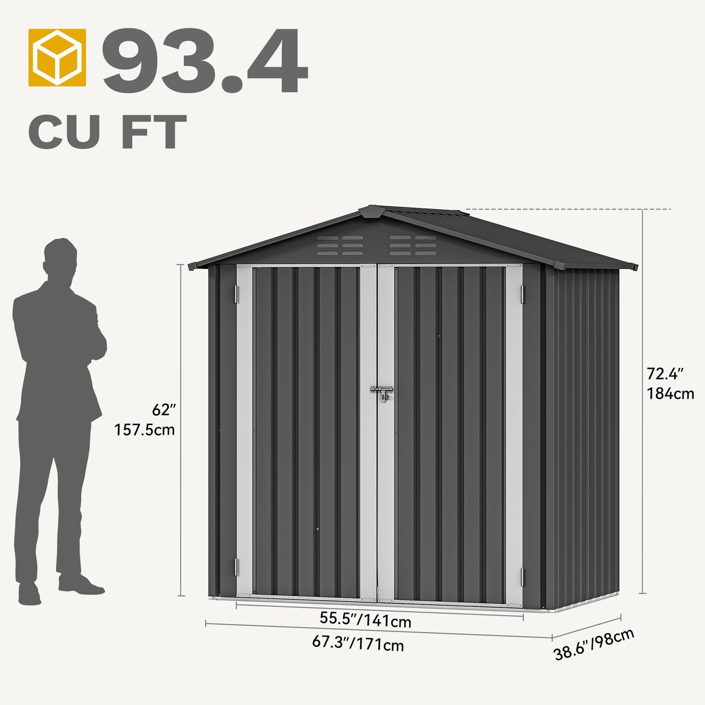 DWVO 6x4ft Outdoor Storage Shed, Weatherproof Tool Shed w/Locking Entry & Ventilation for Grass Cutter, Bike, Equipment, Courtyard, Garden (Dark Gray)