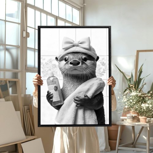 Funny Bathroom Wall Art - Black and White Canvas Prints | Humorous Framed Decor 8x10in