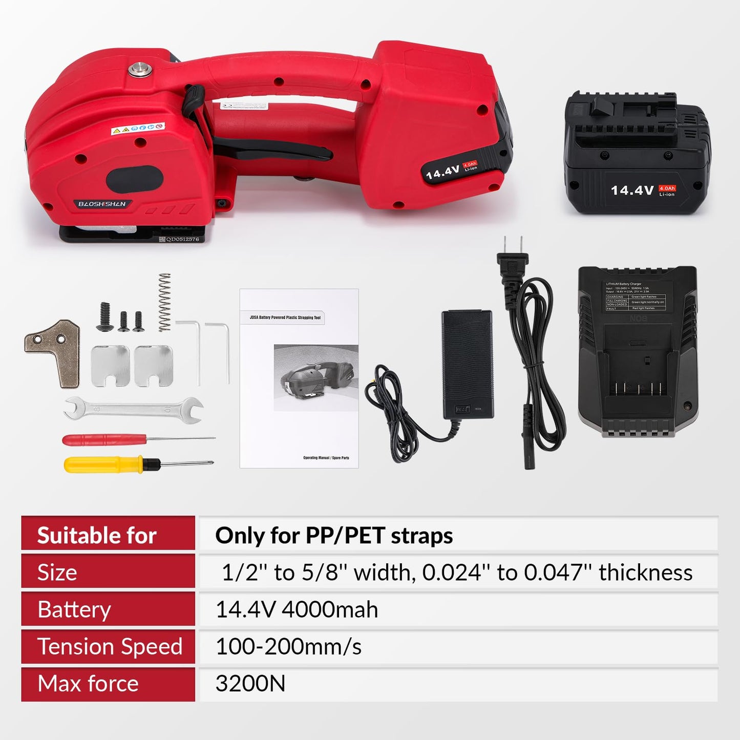 BAOSHISHAN Automatic Electric Strapping Machine - 2x4000mAh Battery
