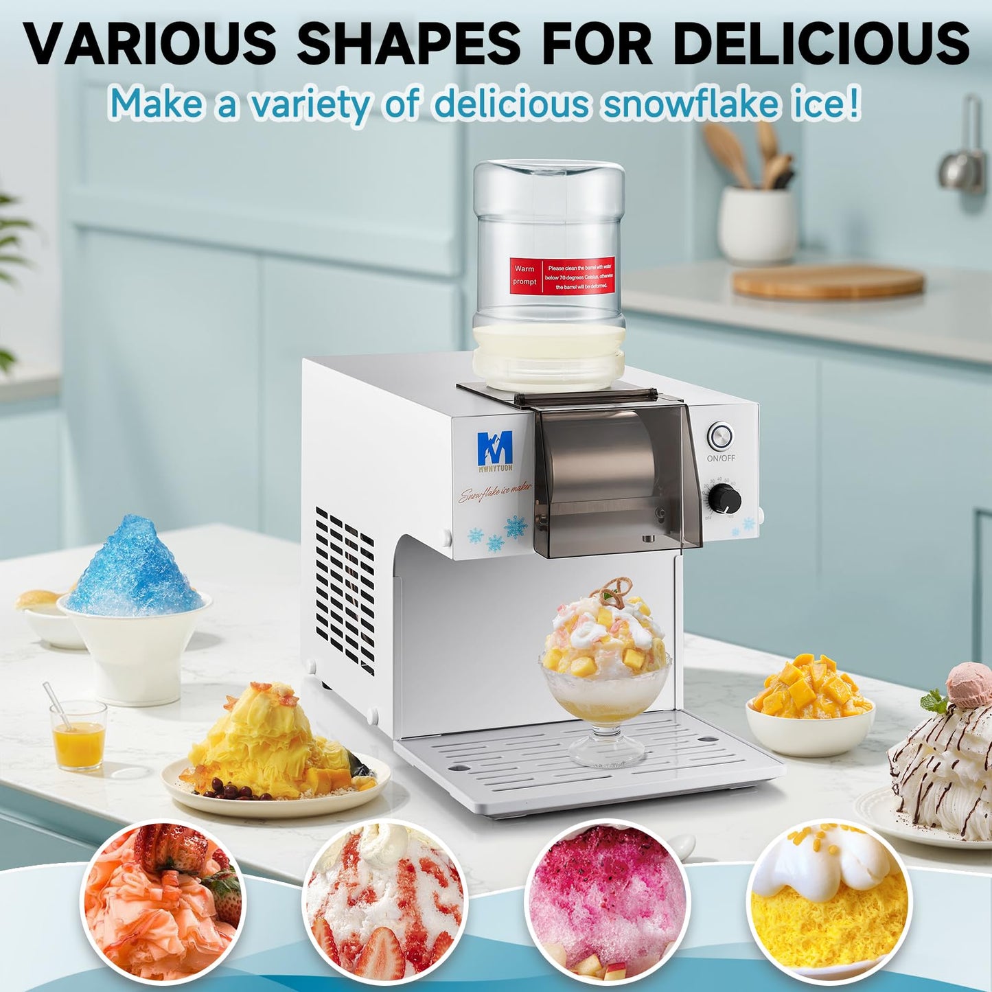 MWNYTUOH Snowflake Ice Machine,260W Shaved Ice Machine for Snowflake, Rapid Cooling, Food-Grade Stainless Steel Material, Snowflake Ice Maker for Kids/Homemade Ice Cream,Suitable for Party&Homemade