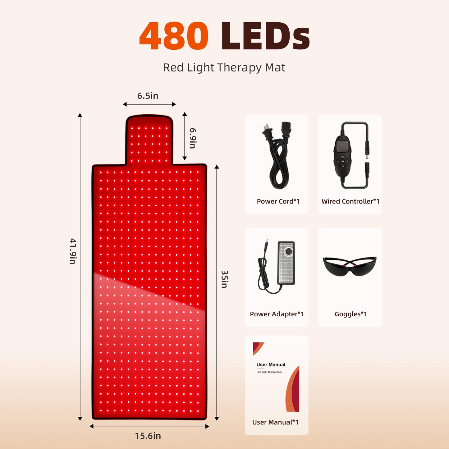 Red Light Therapy Mat for Body 42"x16", 480 LEDs Infrared Light Therapy Pad with Dual Wavelengths 660nm & 850nm for Back Shoulder Abdomen Area, Pulse Modes, Timer & Intensity Control