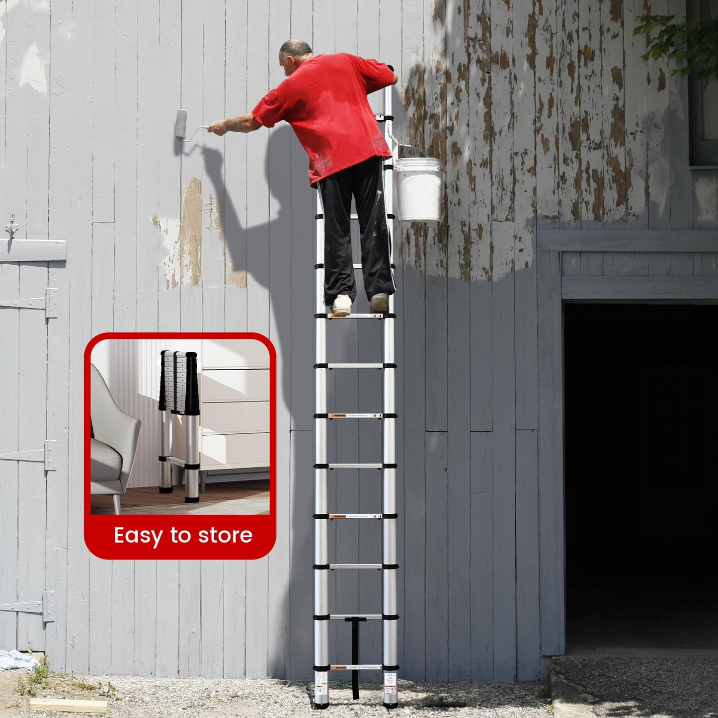 HBTower Telescoping Ladder, 12.5 FT Aluminum Extension Ladder 1000lbs Capacity, Heavy Duty Multi-Purpose Collapsible Ladder for RV, Household and Outdoor Working,Certified by ANSI