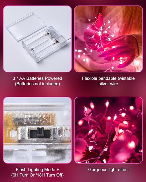 Fairy Lights | 5 Ft Battery Operated Twinkle String Lights - Waterproof Silver Wire, 60 LEDs for Valentine's Day & Weddings