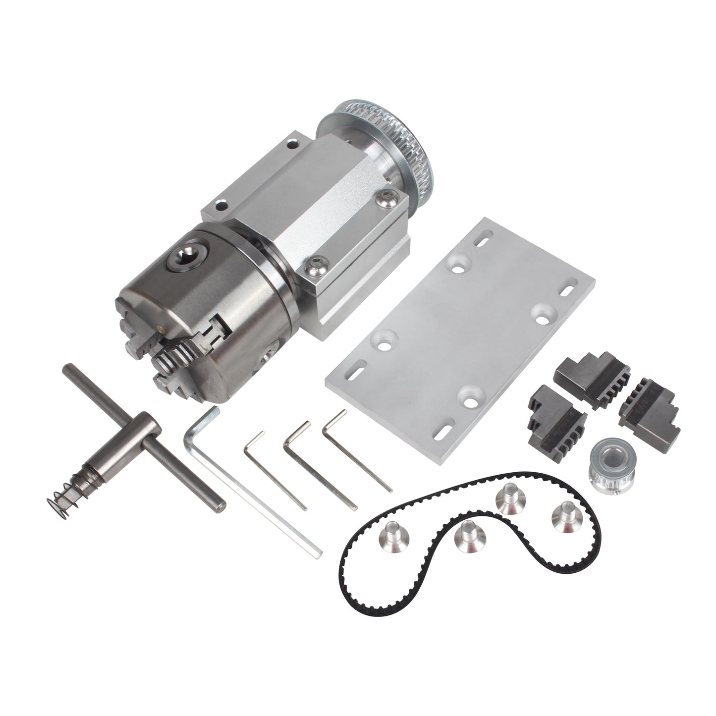 RATTMMOTOR No Powered Multi-Function Lathe Chuck Spindle Assemblies Rotary Lathe Woodworking Motor Chuck 100mm for CNC Lathe Grinder Drilling Machine Table Saw (4 Jaw 100mm)