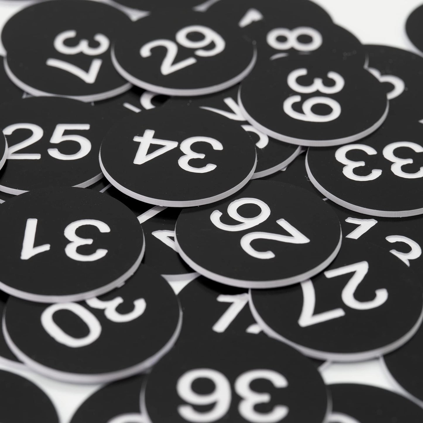 StayMax Round Plastic Numbered Discs Number Tags Engraved Numbered Tags Without Hole (0-50, Black)