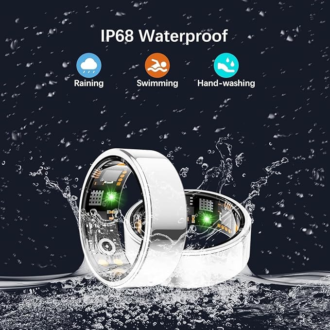 Health Tracker Ring, Smart Health Ring for Women Men with Heart Rate, Blood Oxygen, Sleep Monitor, Steps,Calories, No Subscription Fee, IP68 Waterproof Smart Ring for iPhone & Android (Silver, 14#)