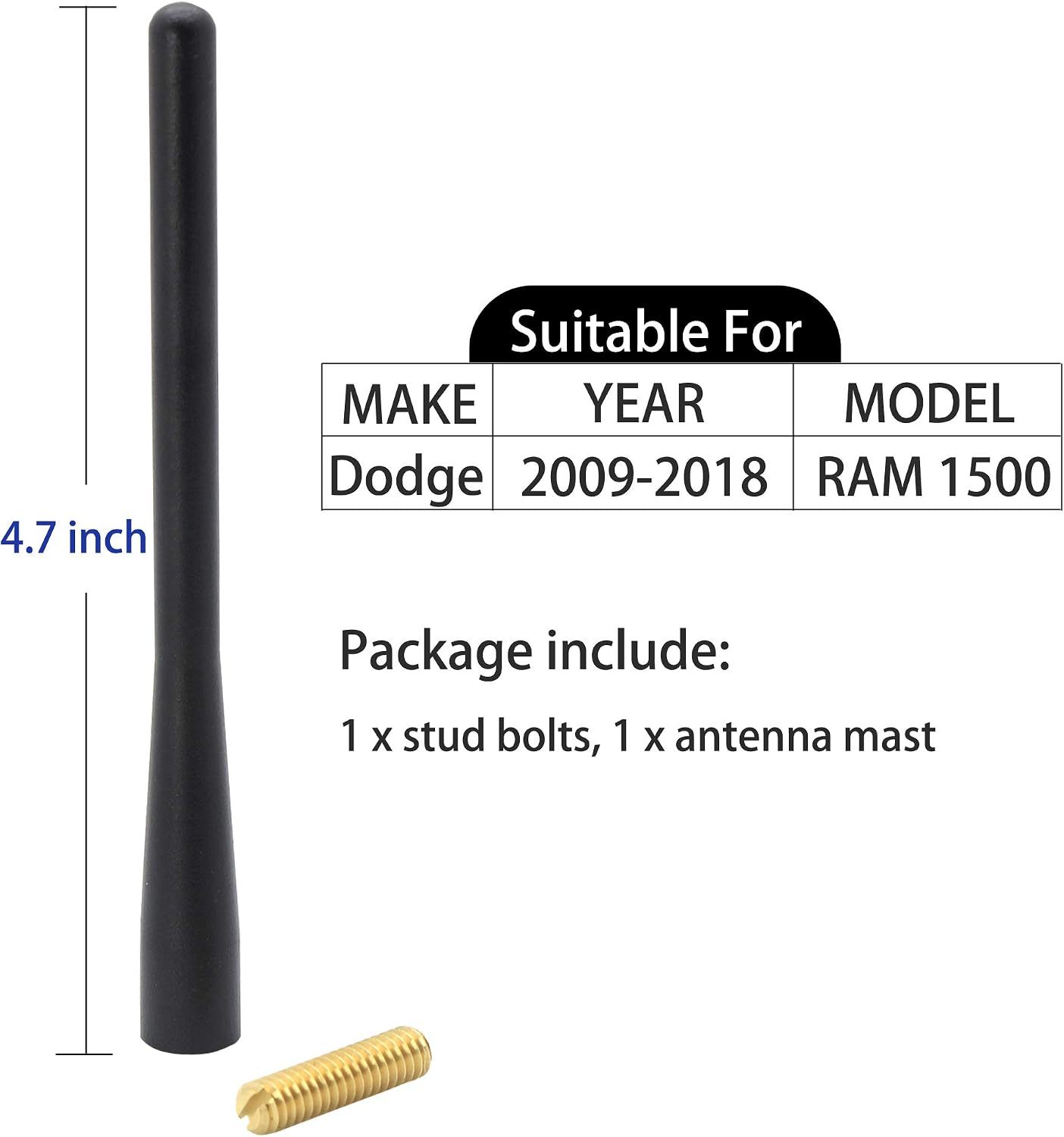 Anina 2009-2019 1500 4.7 Inches Car Radio Antenna Mast for Dodge Ram Aluminum Alloy Antenna Replacement