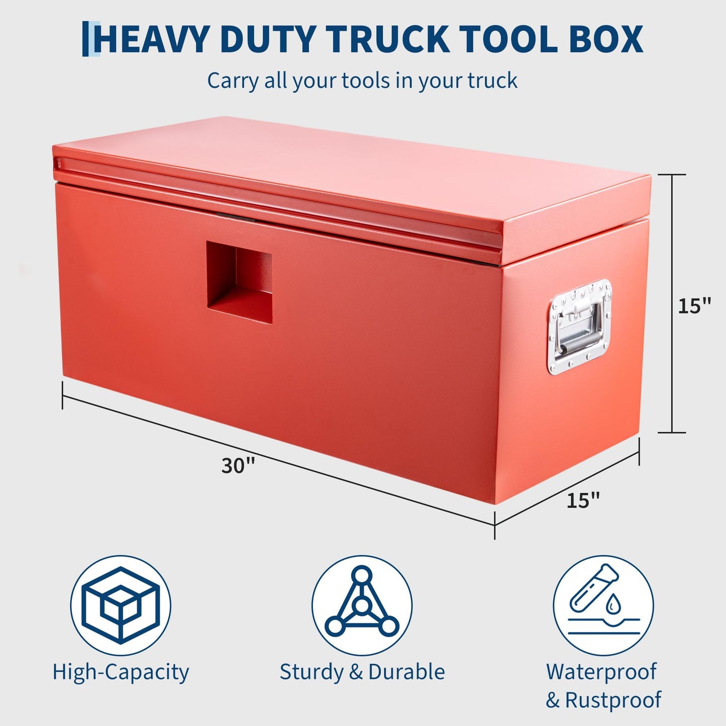 PeacefulHues Heavy Duty Steel Truck Toolbox – 76x38x38cm – Gas Shock Lid – t-Handle Lock – Weatherproof Rubber Seal – Secure Underbody Storage Chest – Fits Pickup, Truck Bed, RV, Trailer