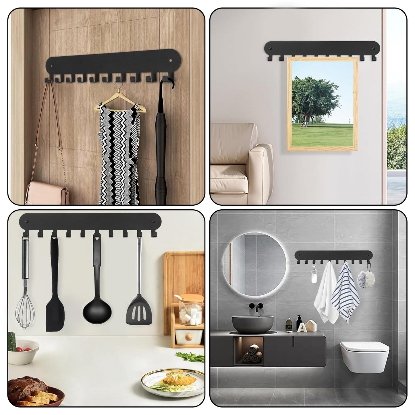 Suzurana 2 Pack Key Holder for Wall,Key Hooks with 10 Hooks,Key Holder Wall Mount Self Adhesive, Key Rack for Wall No Drill for Living Room, Kitchen, Bathroom, Garage (Black)