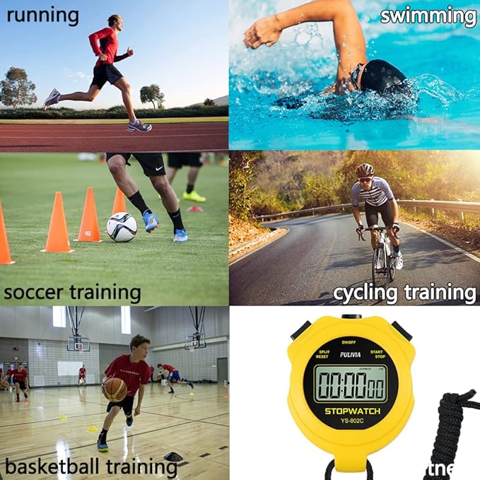 Digital Stopwatch Timer Only Stopwatch with ON/Off, NO Bell No Whistle Silent Basic Operation Children Friendly, PULIVIA Sport Stop Watch for Coaches Kids Swimming Running