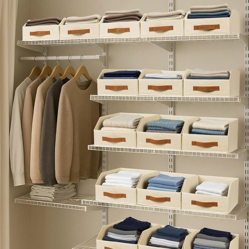 Homsorout Fabric Storage Bins - 6 Large Collapsible Trapezoid Organizers with Front Handle | Beige