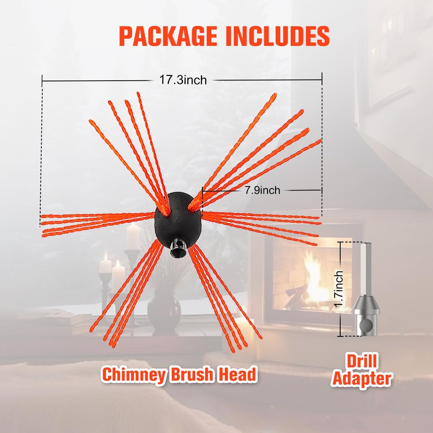 Sealegend 1 Piece Chimney Sweep Brush Replacement, Chimney Cleaning Kit Accessories with Adapter for Electric Drill, Durable Nylon Brush for Fireplace Flue