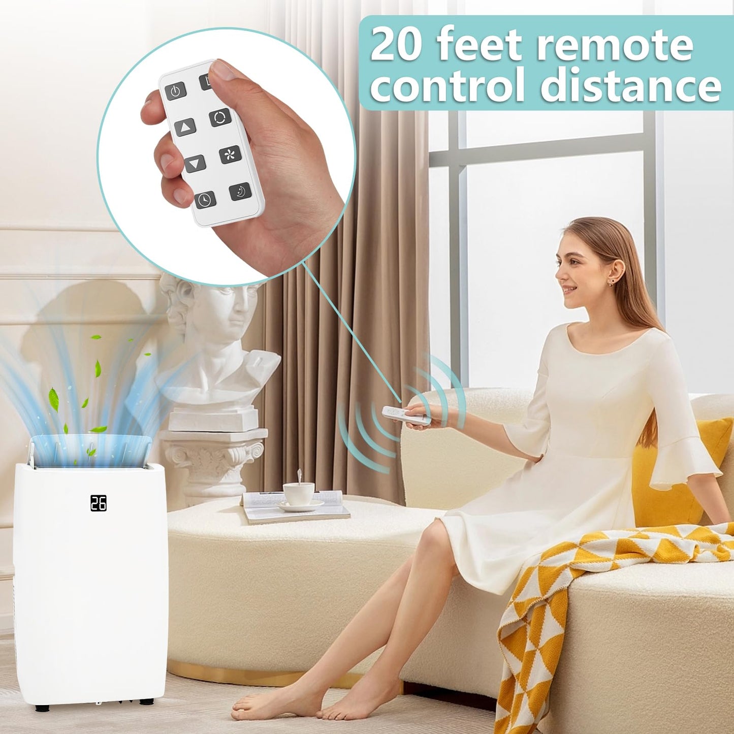 12,000 BTU Portable Air Conditioner, 3-in-1 Remote Control AC with 24-Hour Timer, Cooling/Dehumidifying/Fan/Low Noise/Energy Efficient, Office Cooling up to 750 Sq. Ft. for Bedrooms, Offices, White