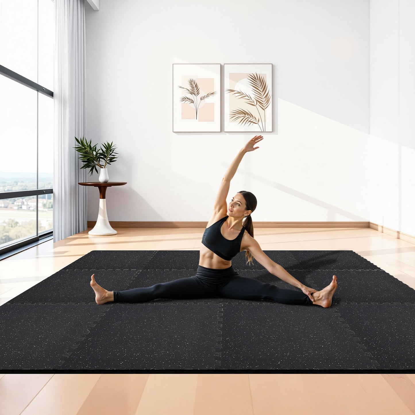 VEVOR 0.56Inch 96sq.ft 24 Tiles Gym Flooring for Home Gym, Rubber Top with High Density EVA Foam, 24 x 24In Gym Floor Exercise Equipment Mats, Interlocking Gym Mats, Puzzle Workout Mats, Black & Gray