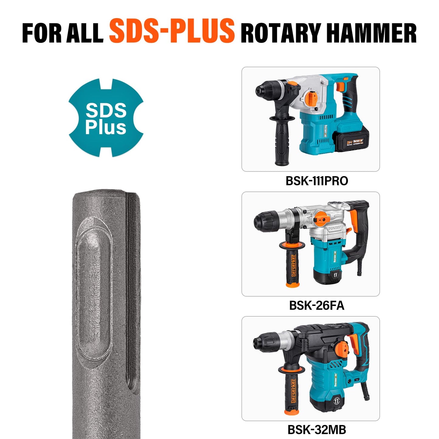Berserker 20V Cordless 1-1/8" SDS-Plus Rotary Hammer Drill included 2X4.0Ah Li-ion Battery with 17pcs SDS Plus Drill Bits and Chisels Set with Storage Case