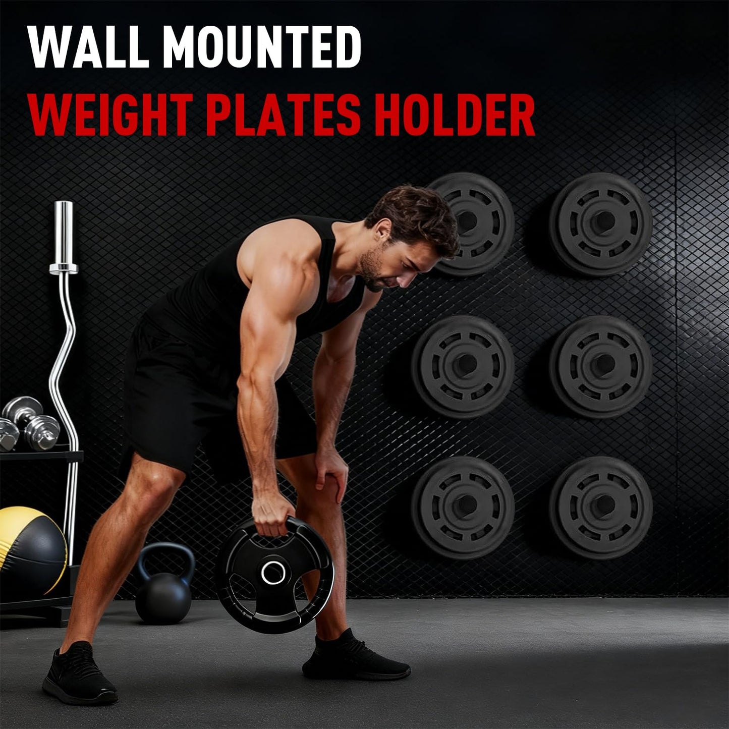 Wall Mounted Weight Plate Holder - Fit 2inch Olympic Weight Plates, Protective Rubber Pad (2-inch-4 PACK)