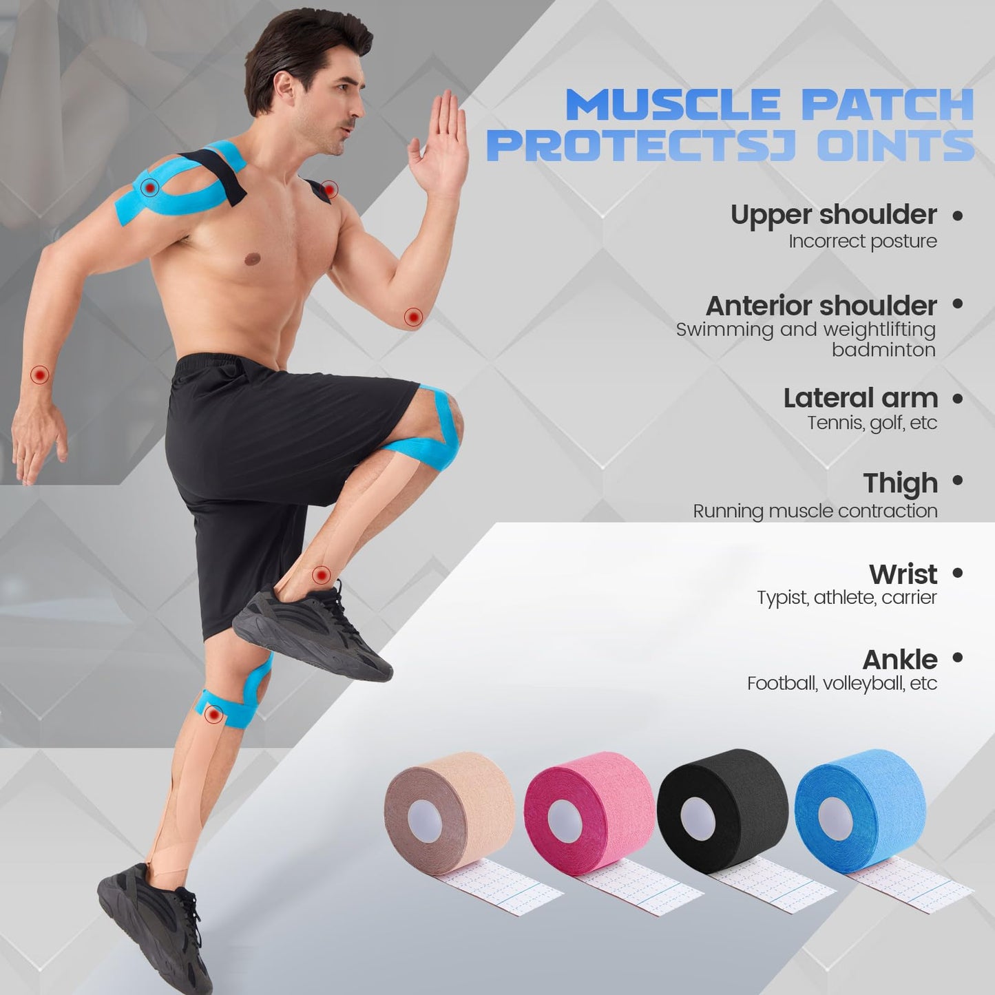 ZVTQ Kinesiology Tape (3 Rolls) - Acrylic Adhesive Muscle Tape - Waterproof, Breathable, Hypoallergenic for Muscle Support & Injury Recovery - Sports Tape, Athletic Tape (Beige)