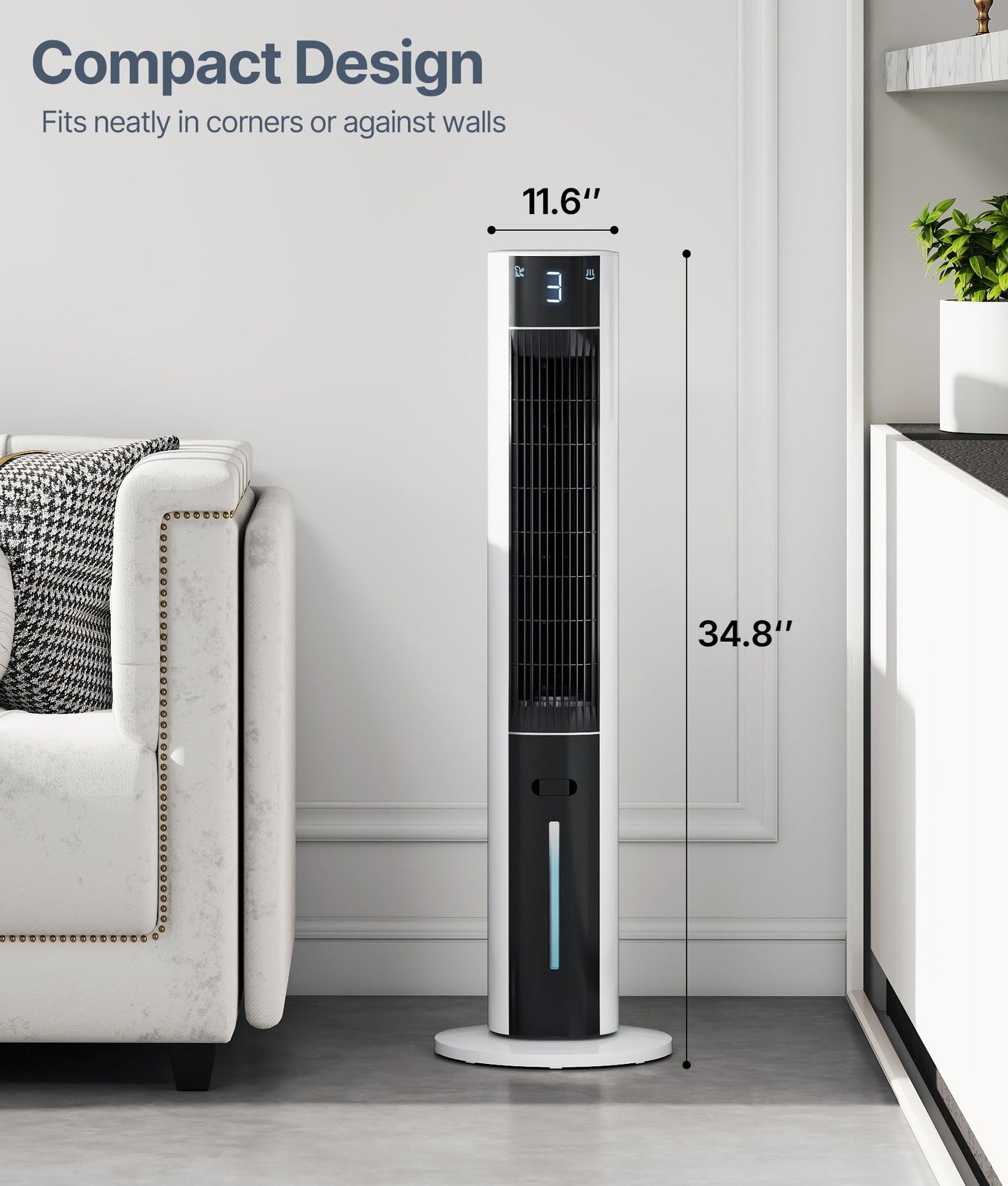 EXNOS Evaporative Air Swamp Cooler - 38inch Cooling Fans that Blow Cold Air for Bedroom, Portable Tower Fan with 3L Water Tank, Ice Packs, Remote Control, 3 Speeds