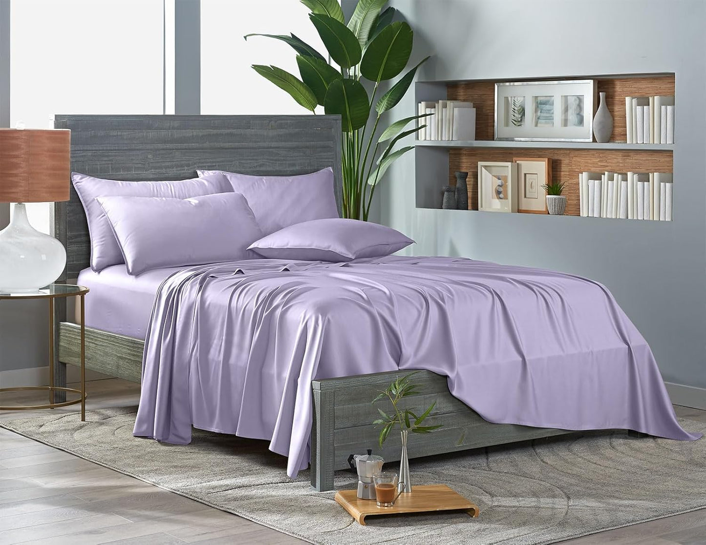 Pure Bamboo Queen Sheets - Luxuriously Soft & Cooling 100% Organic Viscose Bed Sheet Set | Lavender, Double Stitching