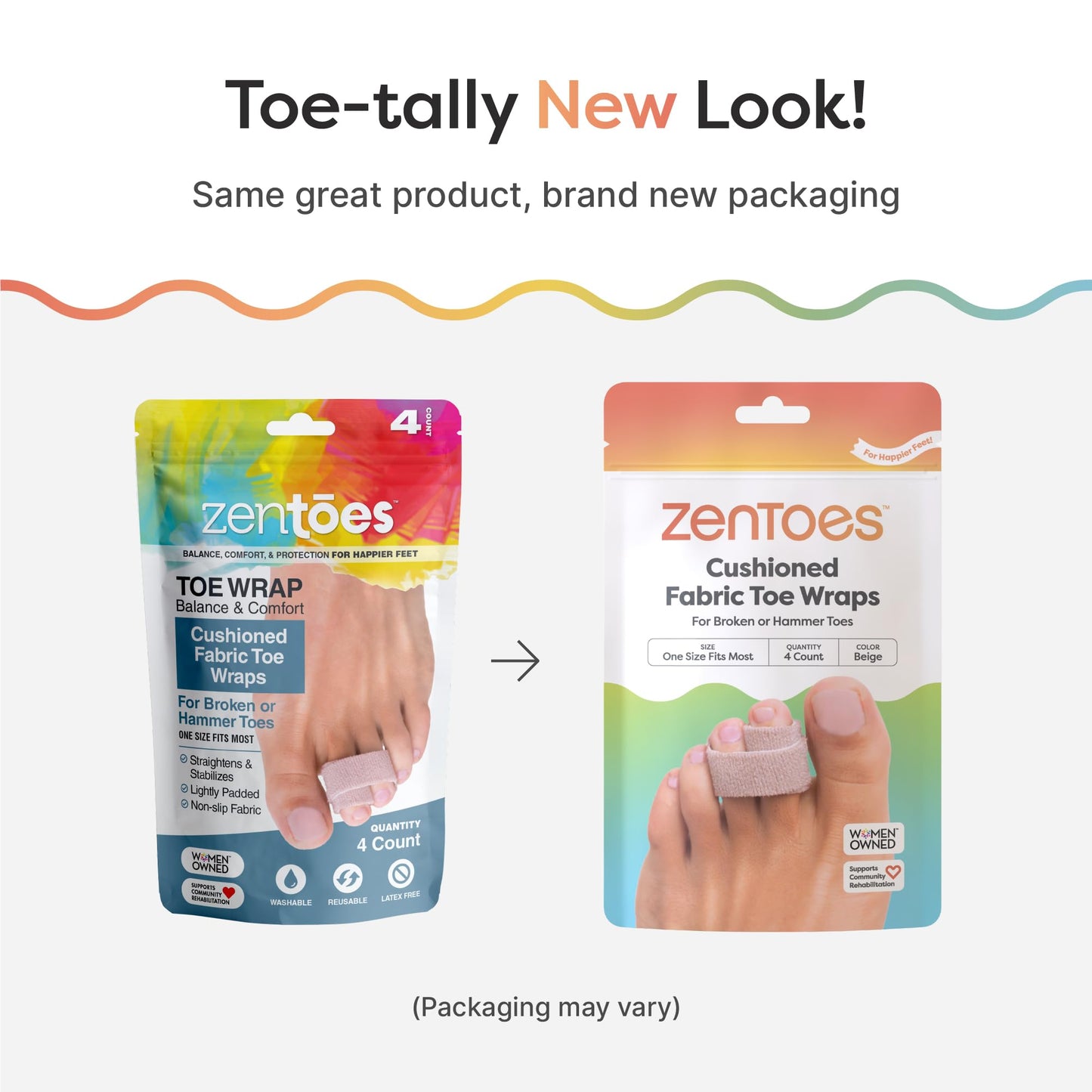 ZenToes Hammer Toe Corrector for Women & Men - Reusable Fabric Buddy Wraps for Broken Toes - Cushioned Toe Splint for Protection & Recovery & Hammertoe Straightener - 4 Count (OSFM, Beige)