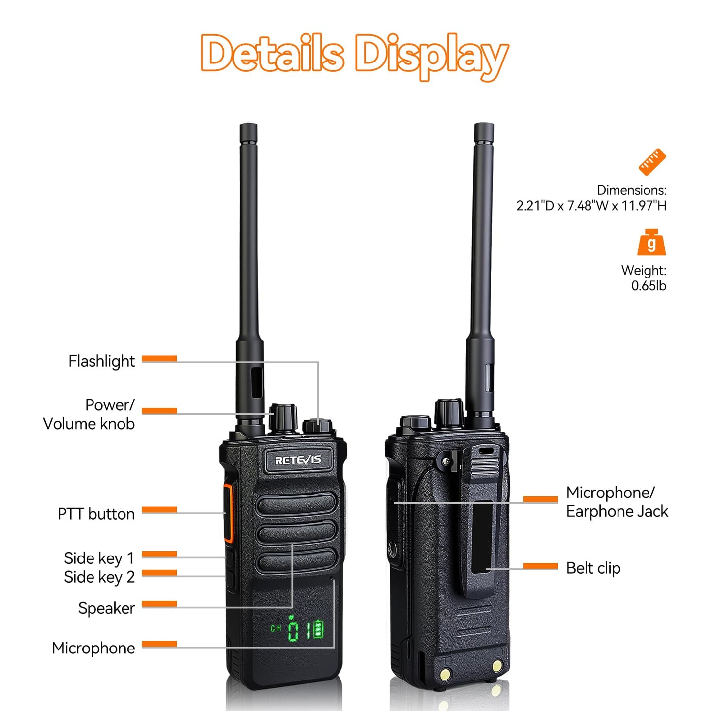 Retevis RT86 2 Way Radio Long Range,Professional Radio Walkie Talkies with Mic,Heavy Duty Two Way Radios,High Power, 2600mAh, Rechargeable Radios for Adults Warehouse Industrial Manufacturing(4 Pack)