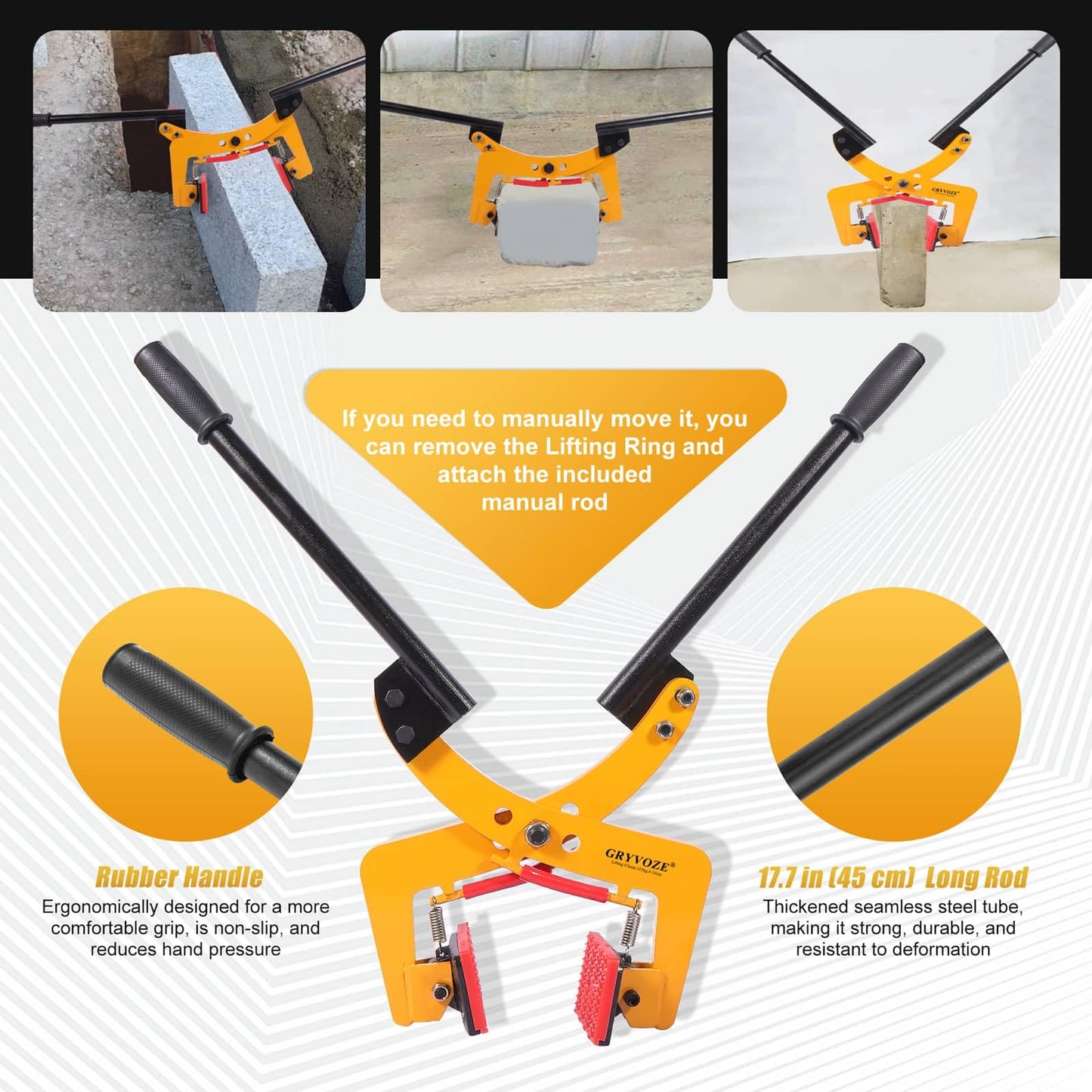 GRYVOZE 716 lbs 2 in 1 Granite Slab Lifting Clamp, 2.4"-9.5" X Shaped Heavy Duty Stone Lifter Equipment with Handle, Marble Carrying Clamps Tongs, also Suitable for Concrete and Curbstones