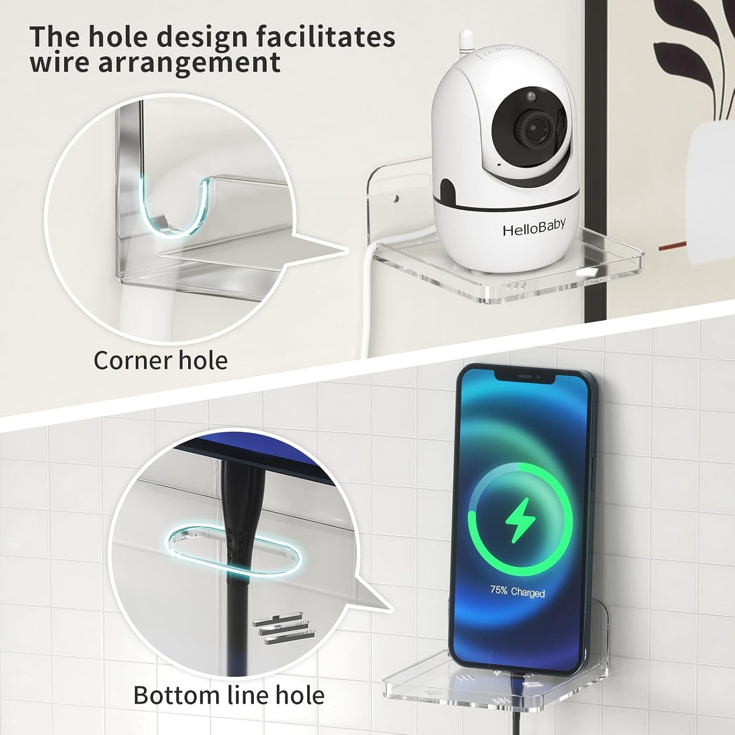 3.9 3.9 1.8 Acrylic Baby Monitor Shelf * * Shelves for Bathroom Wall Mount Shelf for Echo Dot Echo Pop Organizer