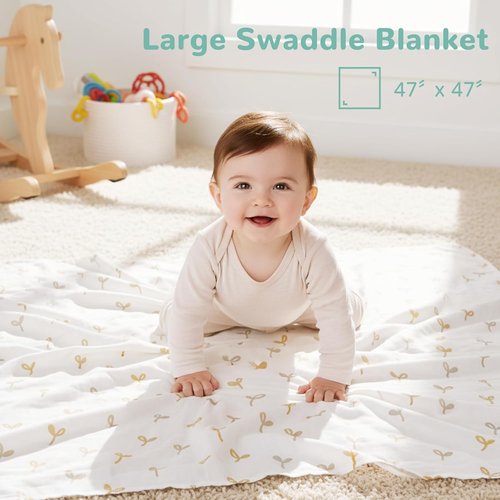 HECCEI Baby Swaddle Blanket - Large 70% Bamboo & 30% Cotton Muslin | Breathable 47 x 47 Inches for Newborns
