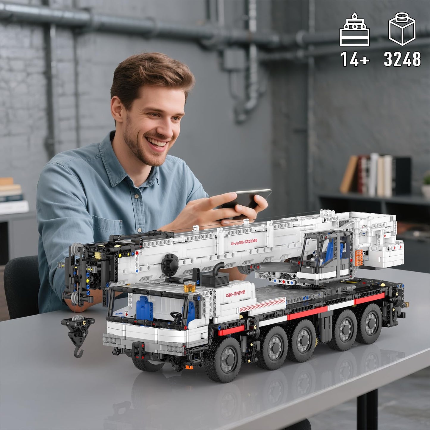 Mould King Construction Crane Building Sets, 17075 APP Programmable Construction Vehicle Model, Large Vehicles Crane Building Kits Gift for Adult/Collections Enthusiasts(3248 Pieces)