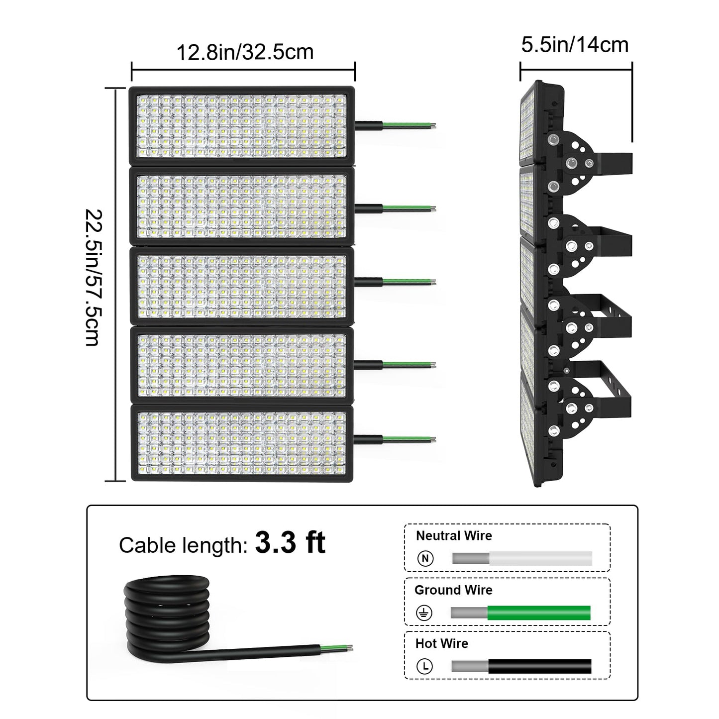 Lukciwee LED Stadium Lights 140000LM, AC 85-305V LED Flood Light Outdoor 2Pack (500W Each), 5000K Daylight, Adjustable Arena Light IP67 Waterproof, Field Lights for Court (5-Year Protection)