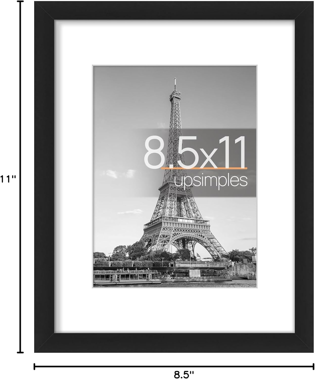 Upsimples 8.5x11 Picture Frame - Versatile Display for 6x8 Photos with Mat or 8.5x11 Without - Black, 1 Pack
