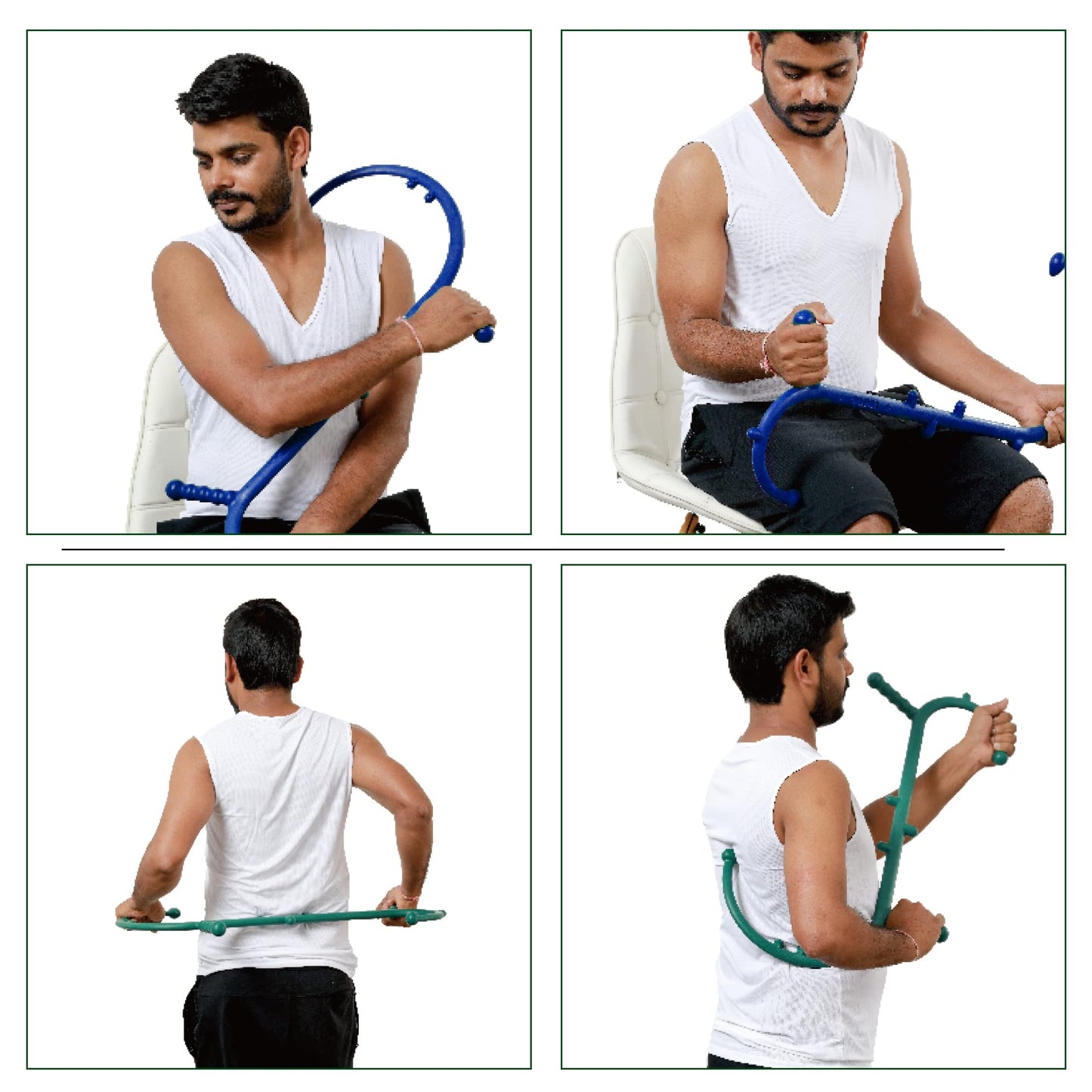 Shrdaepe 2 Pack Massage Trigger Point Cane, Body Deep Tissue, Handheld Back, Neck, Shoulder, Leg and Feet Massager Rod, Muscle Release Tool Self Massage Hook Cane Gifts for Women & Men, Blue & Green