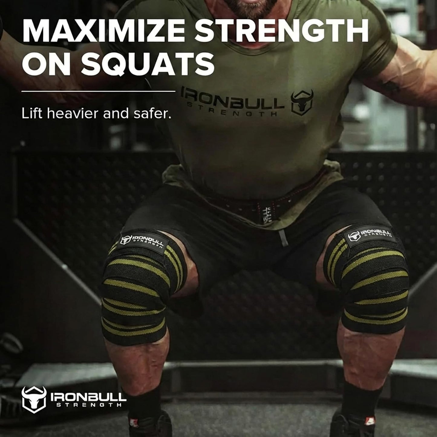 Knee Wraps for Weightlifting - 80" Elastic Knee Straps for Squats and Weight Lifting - Lifting Knee Wraps for Strength & Compression Wrap - Knee Support for Squatting, Powerlifting, Gym (Black/Green)