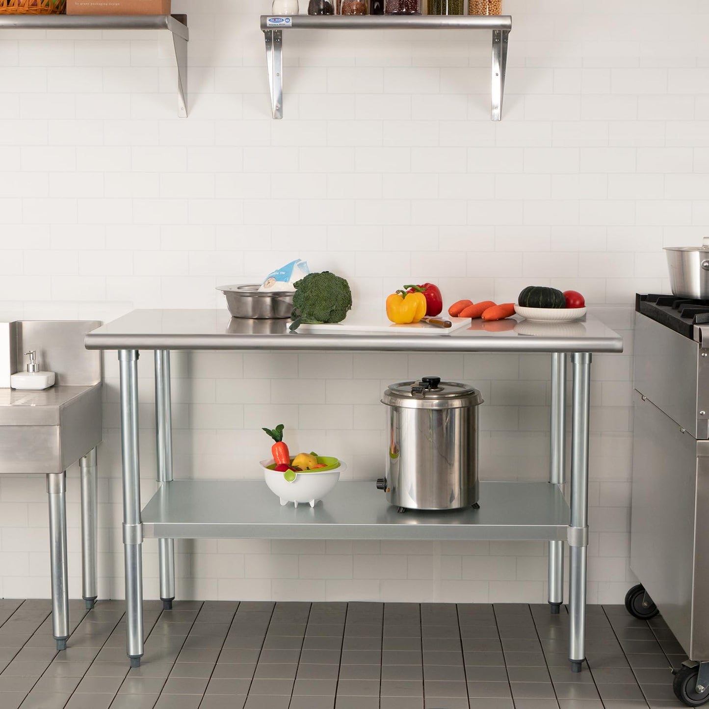 HARDURA Stainless Steel Table 30X60 Inches with Undershelf and Galvanized Legs NSF Heavy Duty Commercial Prep Work Table for Restaurant Kitchen Home and Hotel