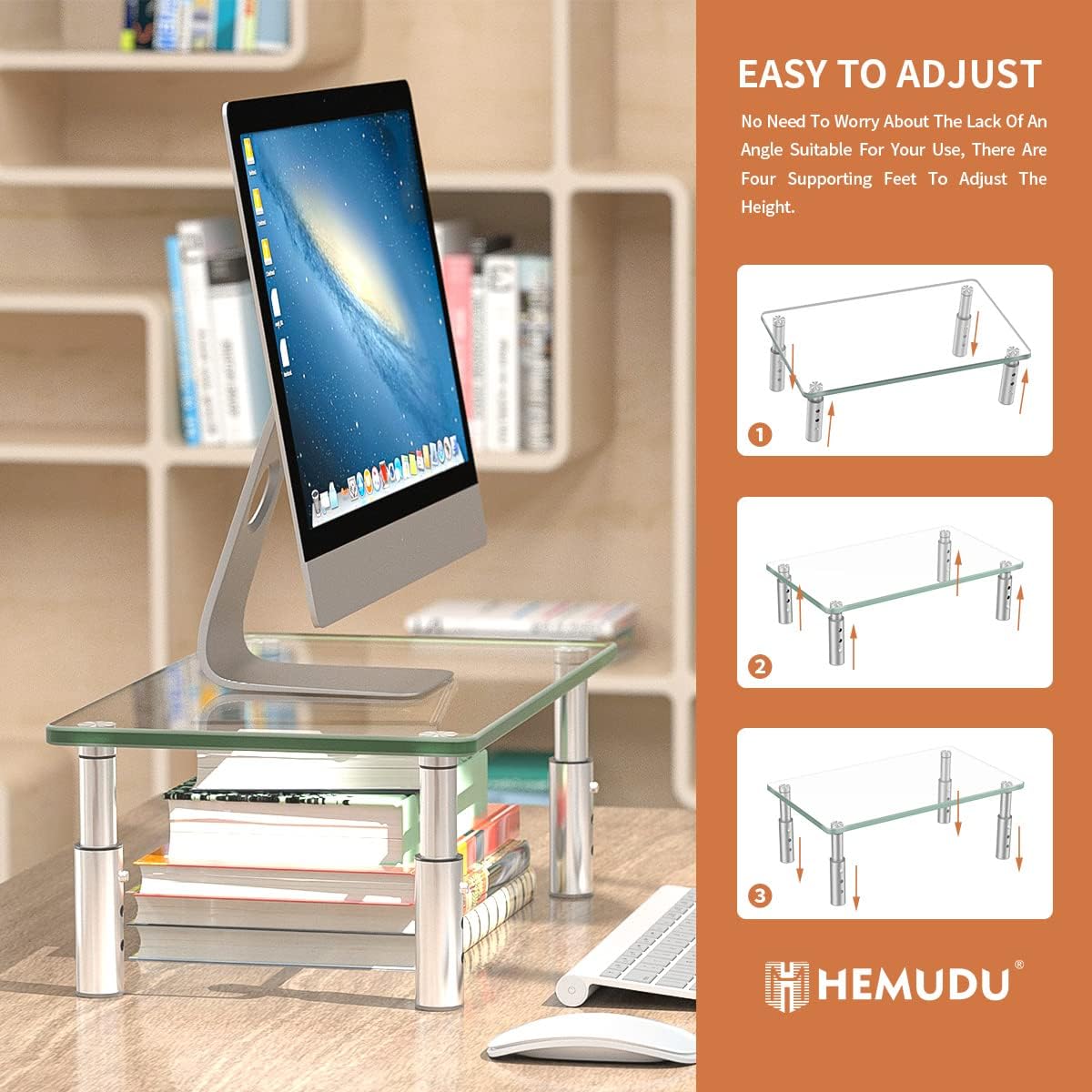 -3 Hemudu Monitor Stand Adjustable Height Monitor Riser, Computer Monitor Stand, Desktop Organizer, Monitor Stand Riser