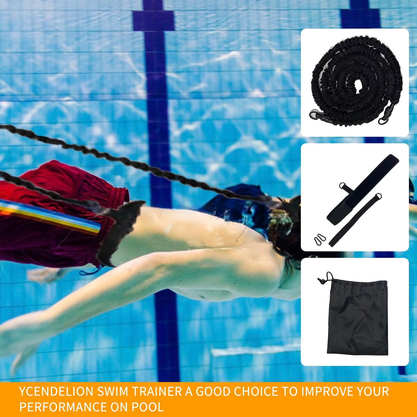 Ycendelion Swim Training Equipment, Pool Tether Aquatic Belt Exercise Resistance Band for Men and Women Improve Strength Power Agility