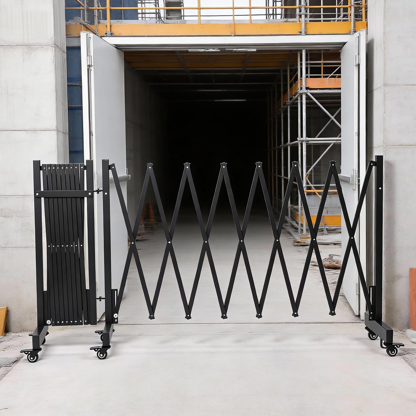 23.5FT Industrial Metal Expandable Barricade,Retractable Traffic Fence with Casters, Folding Security Gate,Portable Barricade Gate for Construction Area, Traffic Control, Cordon(Black