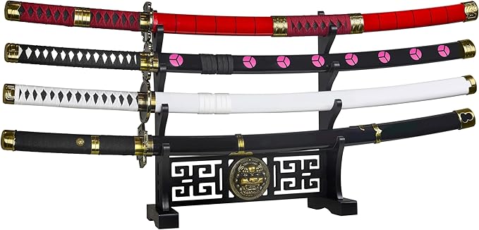 Logest Sword Stand - 4 Tier Options Available - Crafted Using Wood Katana Holder - Furnished in Black with a Gold Lion?™s Head - Desirable Sword Display Gift Option - Sword Holder Katana Stand