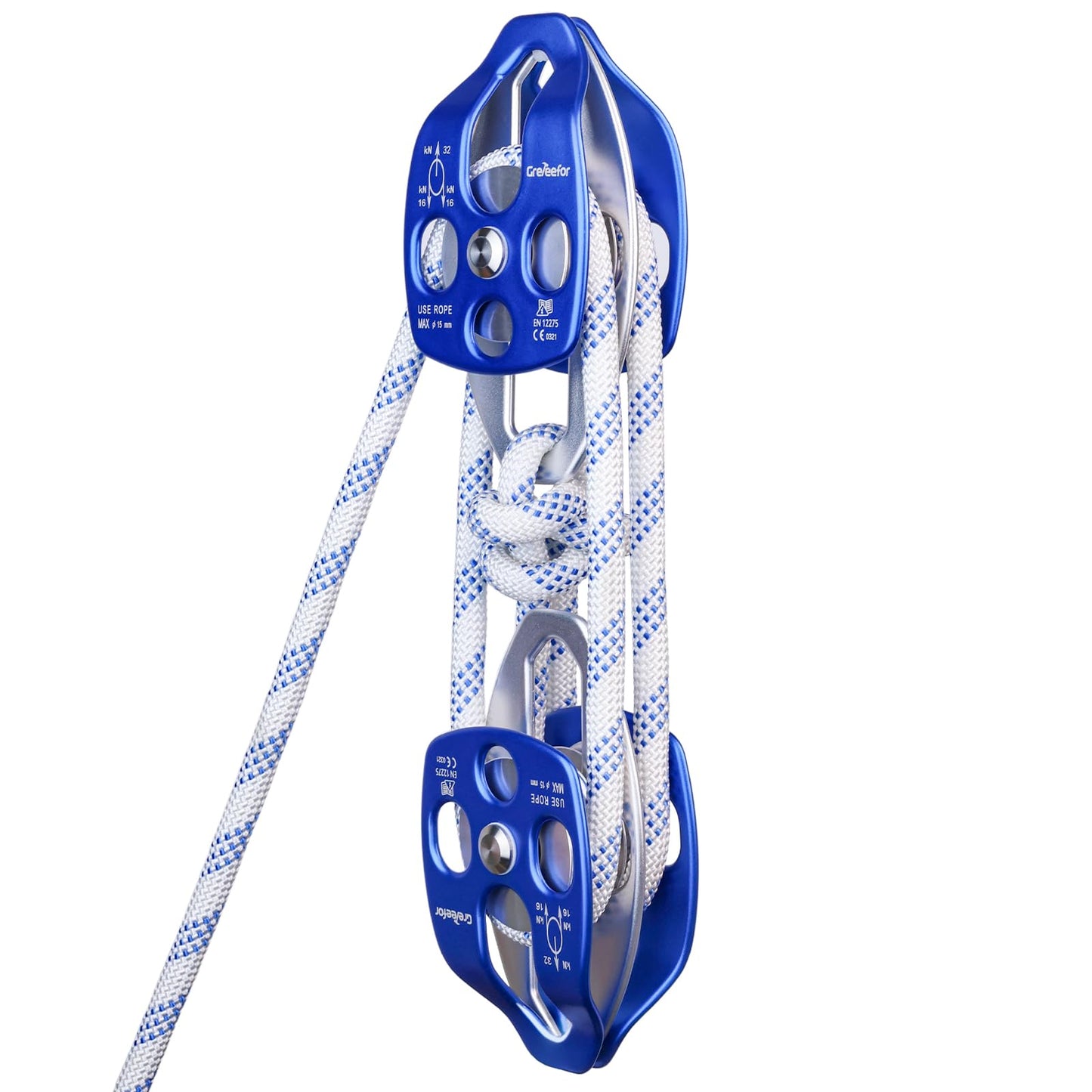 Heavy-Duty Double Block and Tackle Pulley System – 100Ft x 1/2'' Rope, 7700 LB(35KN) Breaking Strength, 4:1 Lifting Ratio – Ideal for Garage, Attic, and Heavy Lifting Applications