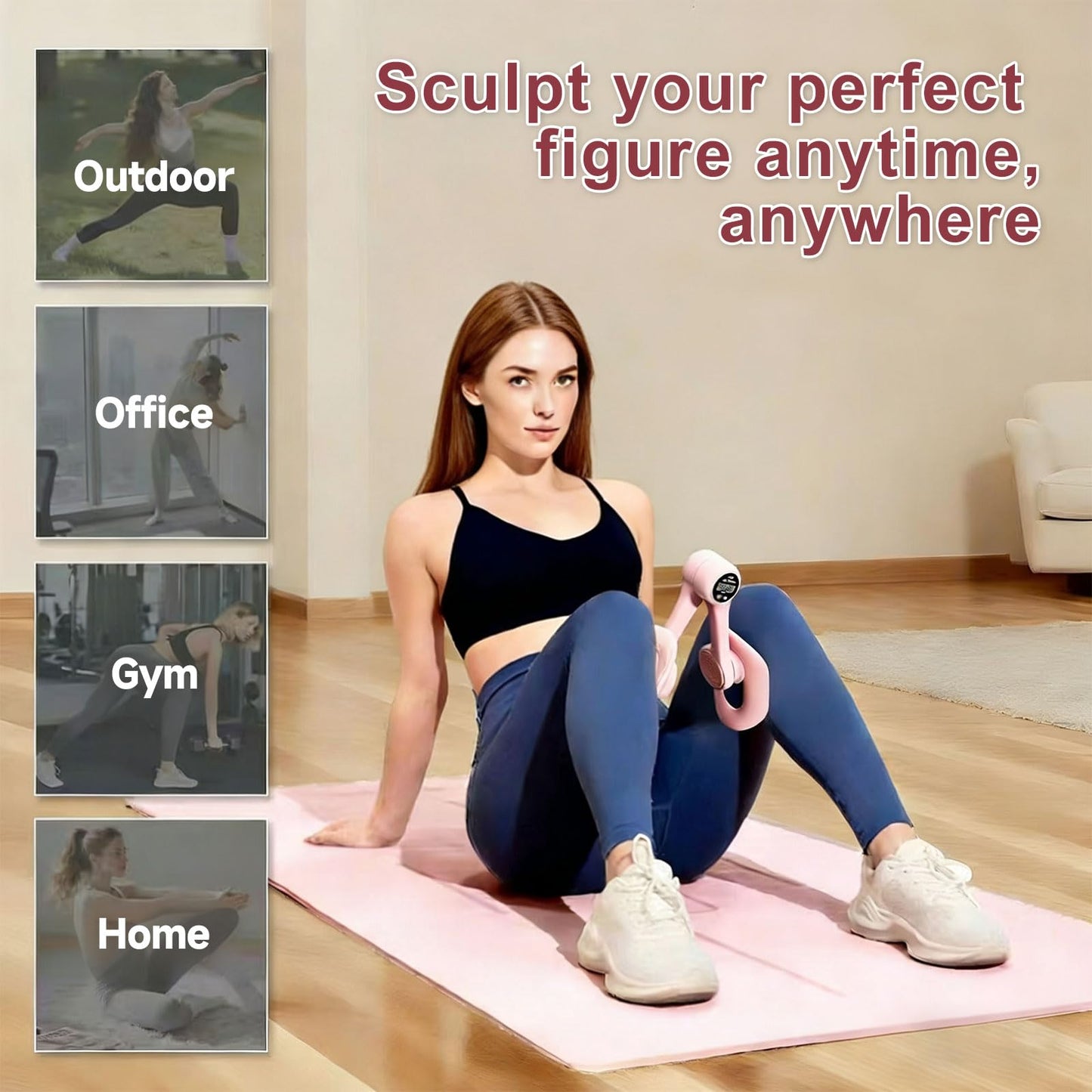 keeytaa Thigh Trainer,LED Exercise Counter, 360°Adjustable Pelvic Floor Muscle Trainer for Women - Inner Thigh Exerciser , Home/Office/Outdoors Fitness Equipment for Hip, Leg, Arm (Pink)