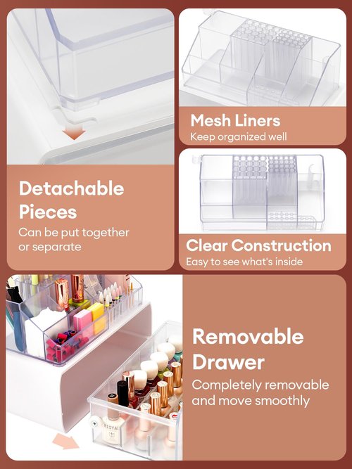 LIARTY Nail Drill Holder with Drawer: Acrylic Nail Drill Bits Holder Makeup Organizer Case for Brush - Beauty Cosmetic Storage Box for Dresser Countertop and Bathroom Vanity