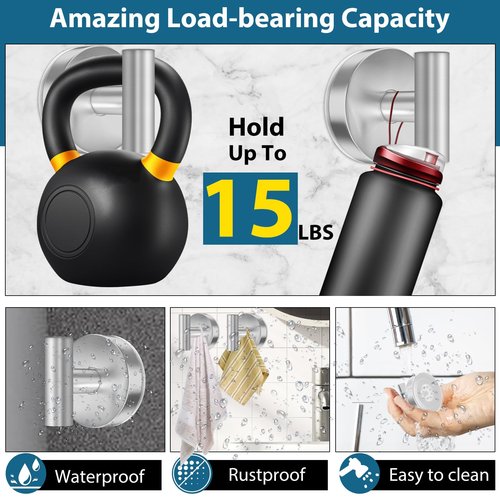 AbluFirst Suction Cup Hooks for Shower, 4-Pack, No-Drill Heavy Duty, Removable and Reusable, Suitable for Bathrooms, Glass, Kitchen Mirrors, Tiles, Hanging Towels, Bathrobes, Coats (Silver)