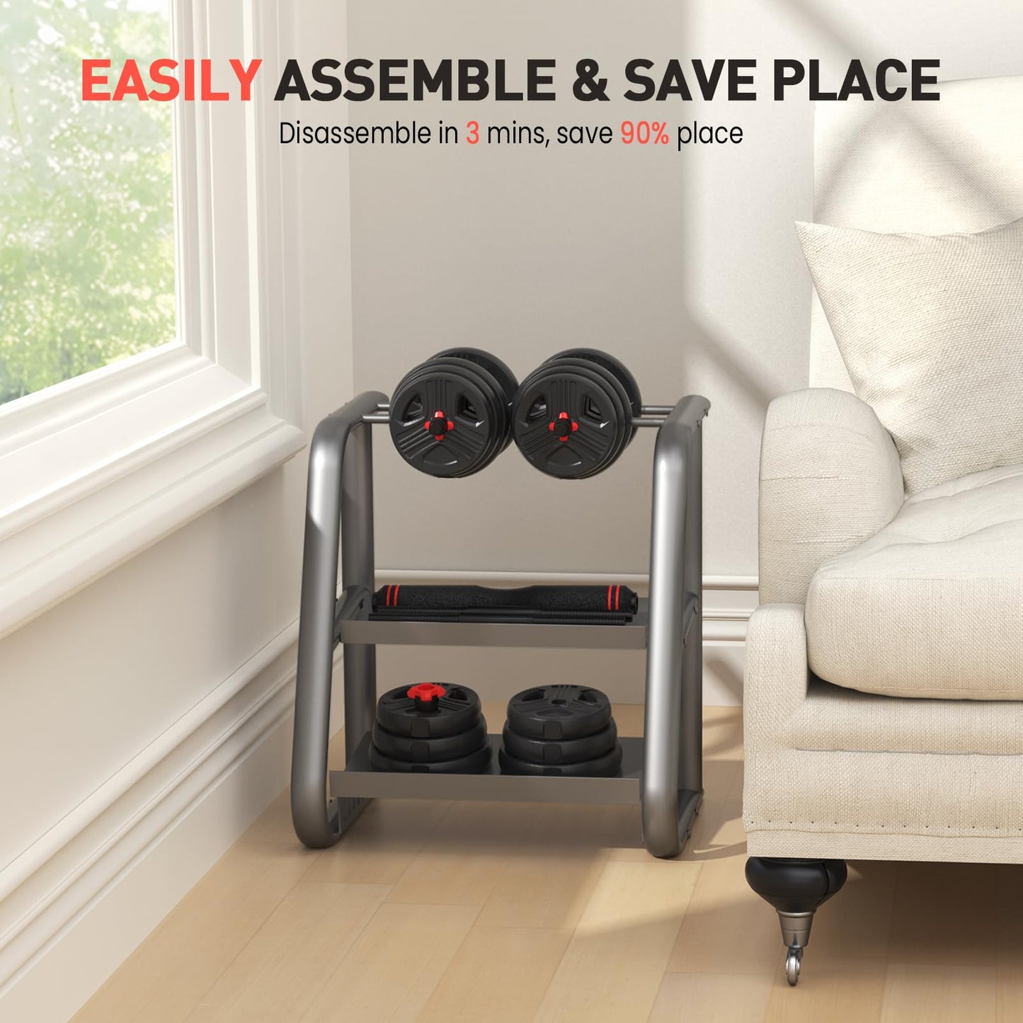 UKEEP Adjustable Dumbbells Set, 30lbs Free Weight Set with Connector, 2 or 3 in 1 Dumbbells Set Used as Barbell, Kettlebells, Fitness Exercises for Home Gym Suitable Men/Women