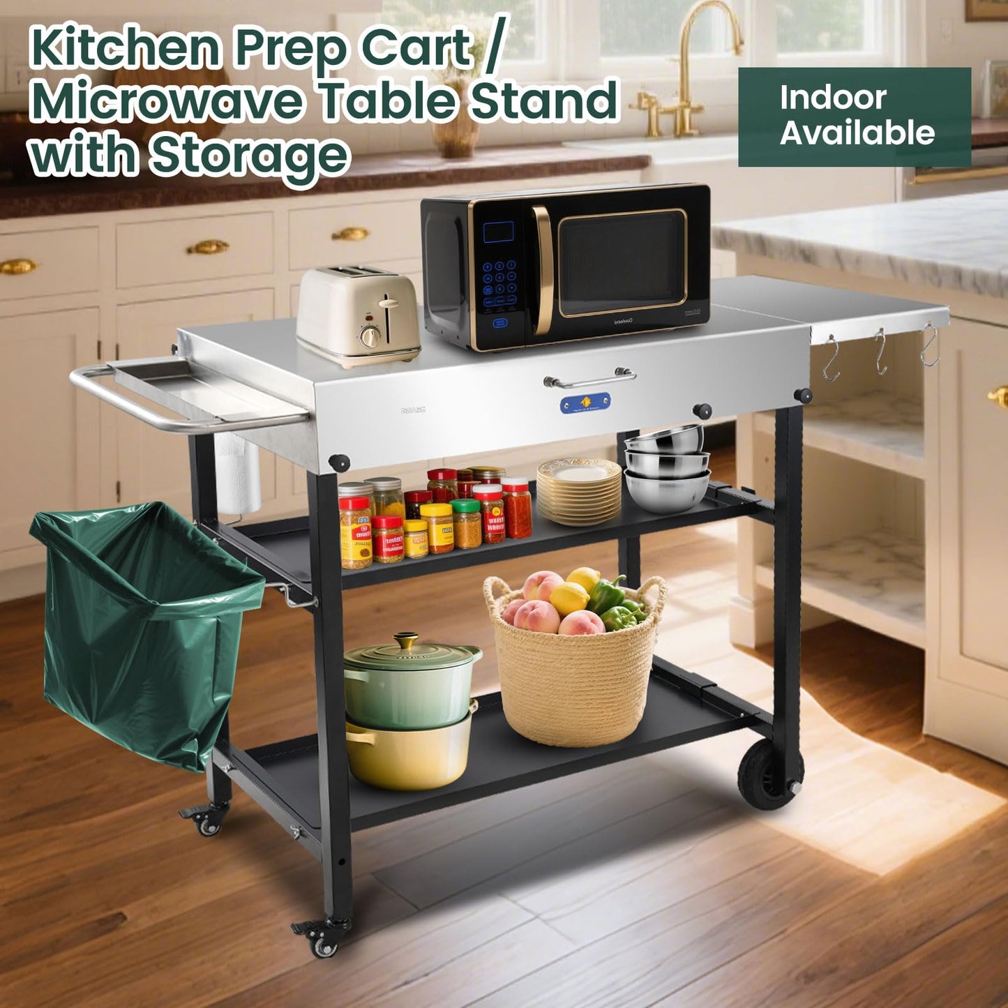 ARC Advanced Royal Champion 43" W x 17" D Stainless Steel Grill Cart Table,Blackstone Griddle Stand,440lbs Grill Table Pizza Oven Stand with Wheels for Ninja Woodfire Grill