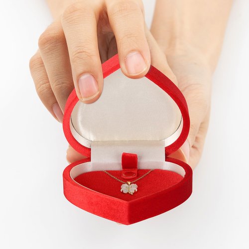 LETURE Heart-Shaped Velvet Pendant Necklace Gift Box, Jewelry Holder Box for Necklace Pendants Eerring Bracelet, Storage Display Case (Red)